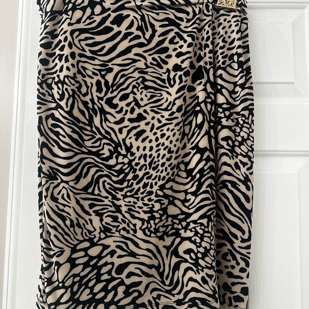 Anne Klein Black and Beige Animal Print Midi Skirt